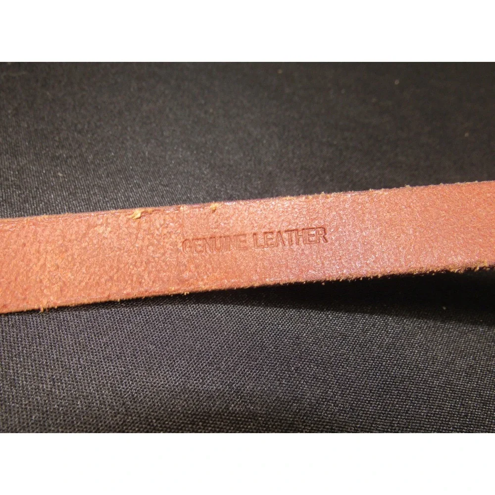 American Living Womens Cognac Brown Genuine Leather Cross Stitch Skinny Belt Lg